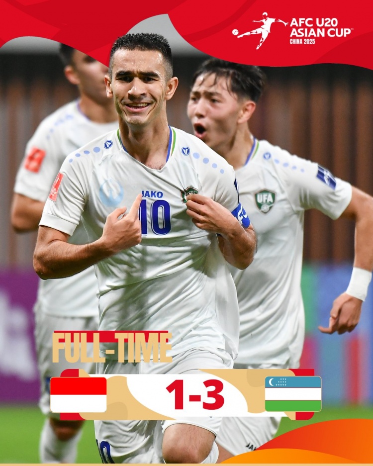 烏茲別克斯坦U20隊(duì)3-1印尼U20隊(duì)兩連勝晉級8強(qiáng)，印尼U20隊(duì)出局