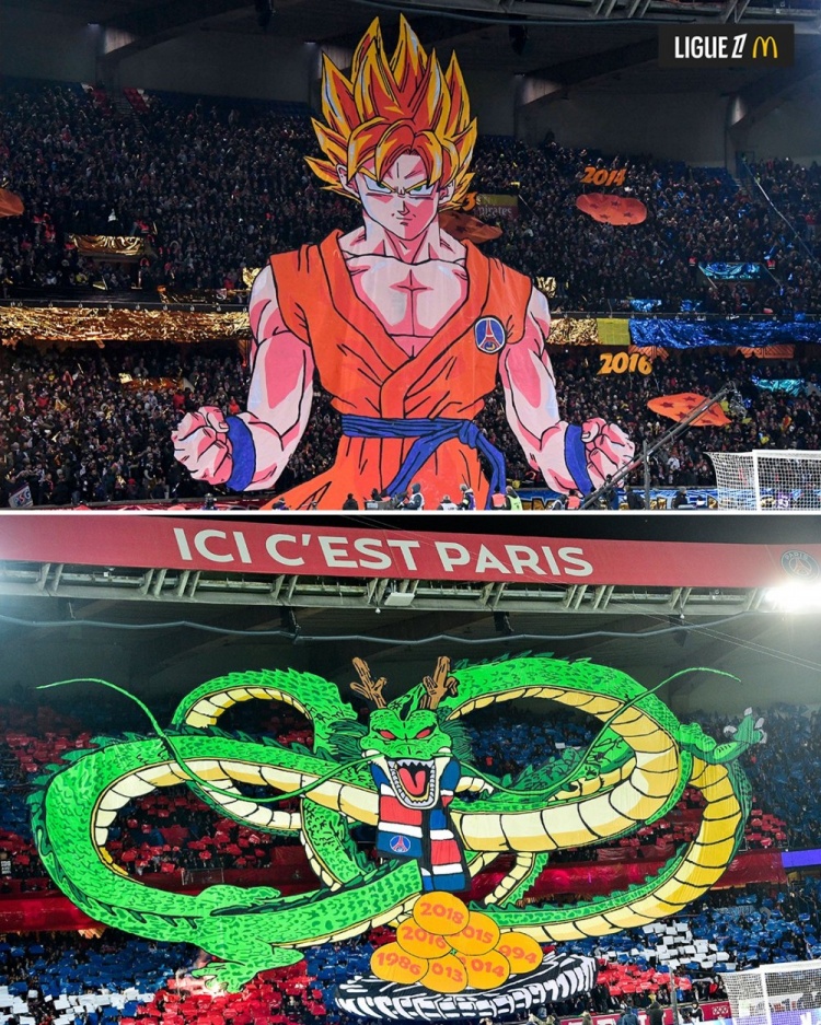 逝世一周年，法甲官推曬昔日巴黎主場龍珠TIFO：鳥山明經典永存