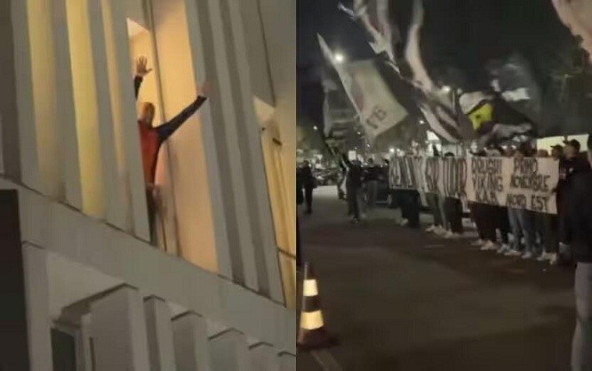 都體：尤文球迷來到酒店外支持新主帥，圖多爾向球迷們揮手致意
