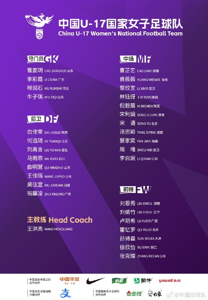 U17女足30人將在蘇州集訓(xùn)備戰(zhàn)世界杯，姜寧、朱挺擔(dān)任訓(xùn)練員